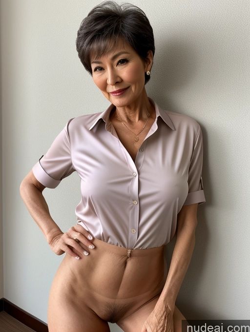 ai nude image of there is a woman posing in a short skirt and shirt pics of Milf Perfect Boobs Perfect Body Pubic Hair 70s Pixie Chinese Spreading Legs Nude Blouse Casual Professor Shirt Stylish Suit Detailed