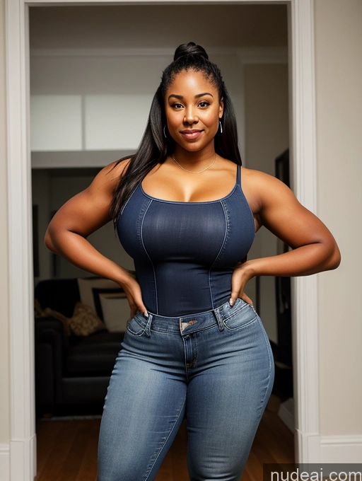 ai nude image of there is a woman in a tight blue top posing for a picture pics of Big Ass Big Hips Jeans Athlete