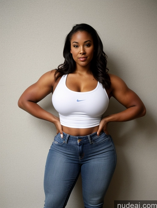 ai nude image of arafed woman in a white top and jeans posing for a picture pics of Big Ass Big Hips Jeans Athlete