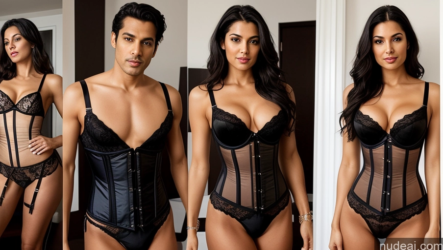 related ai porn images free for Woman + Man Lingerie Transparent Jewelry Bright Lighting 50s Several Straight Indian Front View Sexy Face Bedroom Corset Black Hair