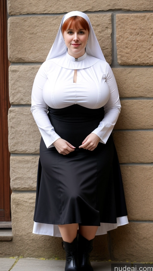 ai nude image of arafed woman in a nun costume standing against a wall pics of Huge Boobs Perfect Boobs Beautiful Big Ass Perfect Body Fairer Skin Dirndl Cleavage Traditional Thick Big Hips Chubby Nun Bangs Bra Irish Boots