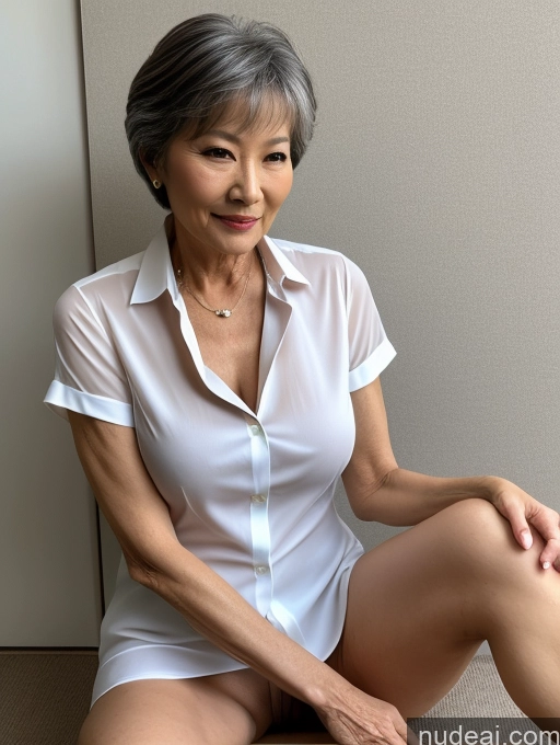 ai nude image of there is a woman sitting on the floor with a white shirt pics of Milf Perfect Boobs Perfect Body Pubic Hair 70s Pixie Chinese Spreading Legs Nude Blouse Casual Professor Shirt Stylish Suit Detailed