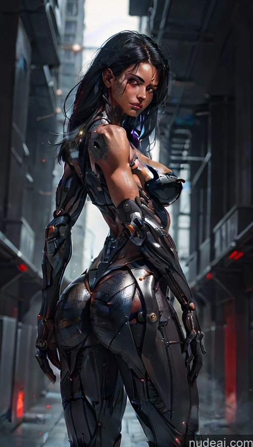 ai nude image of arafed woman in a futuristic suit standing in a city pics of Milf Perfect Boobs Beautiful Big Ass Big Hips Tall Perfect Body Tanned Skin EdgOrgasm Afingering Buxomy 30s Black Hair Long Hair Latina Dark Lighting Detailed Thick Cyberhelmet V3 Nanosuit Cyborg Style Cyborg Android