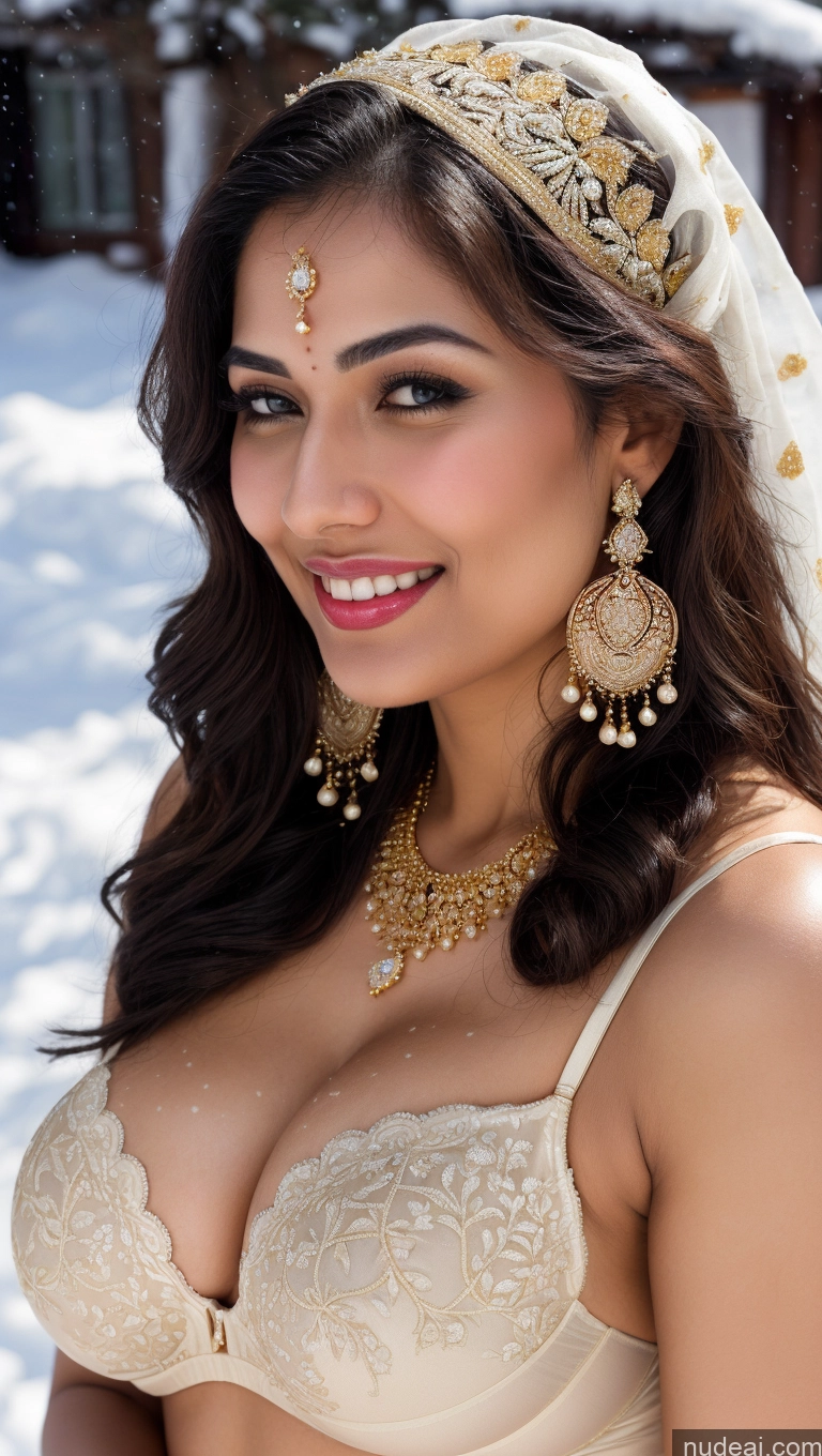 ai nude image of araffe woman in a white bra top and gold jewelry pics of Woman Huge Boobs Beautiful Lipstick Big Ass Fairer Skin 50s Happy Seductive Black Hair Skin Detail (beta) Push-up Bra Jewelry Gold Jewelry Bright Lighting Indian Sari Traditional Snow Close-up View