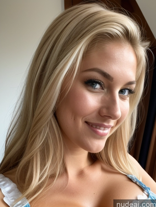 ai nude image of blond woman with blue eyes and a white top posing for a picture pics of Huge Boobs Perfect Body Miss Universe Model Skinny 18 Sexy Face Scandinavian Dirndl Bright Lighting Cleavage Shocked Happy