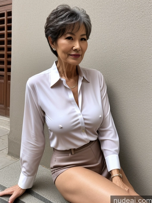 ai nude image of there is a woman sitting on the ground wearing a skirt pics of Milf Perfect Boobs Perfect Body Pubic Hair 70s Pixie Chinese Spreading Legs Nude Blouse Casual Professor Shirt Stylish Suit Detailed