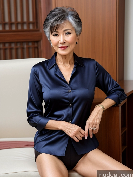 ai nude image of arafed woman in a blue shirt and black shorts sitting on a couch pics of Milf Perfect Boobs Perfect Body Pubic Hair 70s Pixie Chinese Spreading Legs Nude Blouse Casual Professor Shirt Stylish Suit Detailed