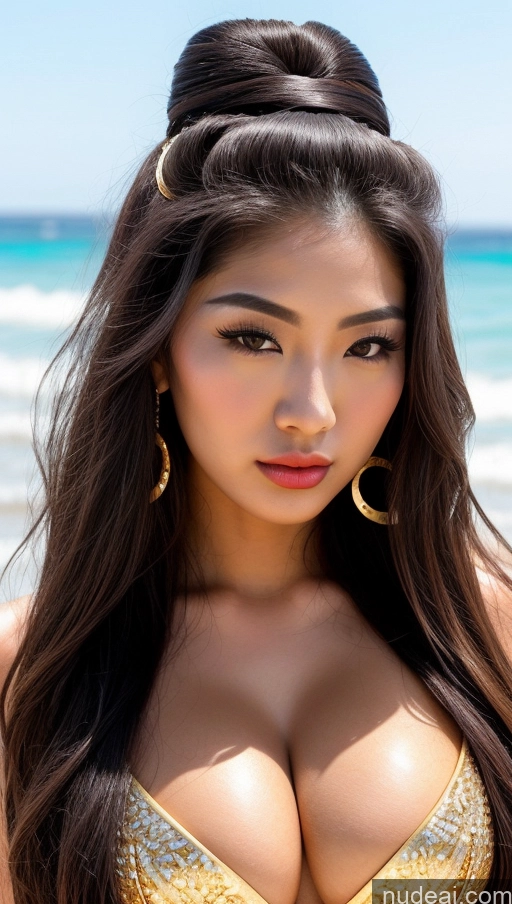 ai nude image of a close up of a woman in a bikini posing on the beach pics of Perfect Body Pubic Hair Lipstick 18 Pouting Lips Long Hair Japanese Gold Jewelry Huge Boobs Geisha Diamond Jewelry Beach Cleavage