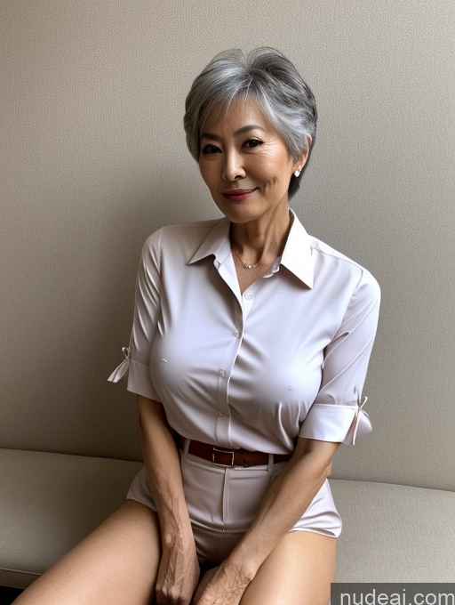 ai nude image of there is a woman sitting on a couch with a white shirt pics of Milf Perfect Boobs Perfect Body Pubic Hair 70s Pixie Chinese Spreading Legs Nude Blouse Casual Professor Shirt Stylish Suit Detailed