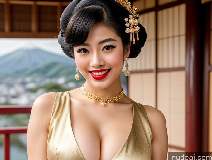 ai nude image of araffe asian woman in a gold dress with a red lip pics of Lipstick Perfect Body Pubic Hair 18 Happy Pixie Japanese Geisha Cleavage Gold Jewelry Huge Boobs