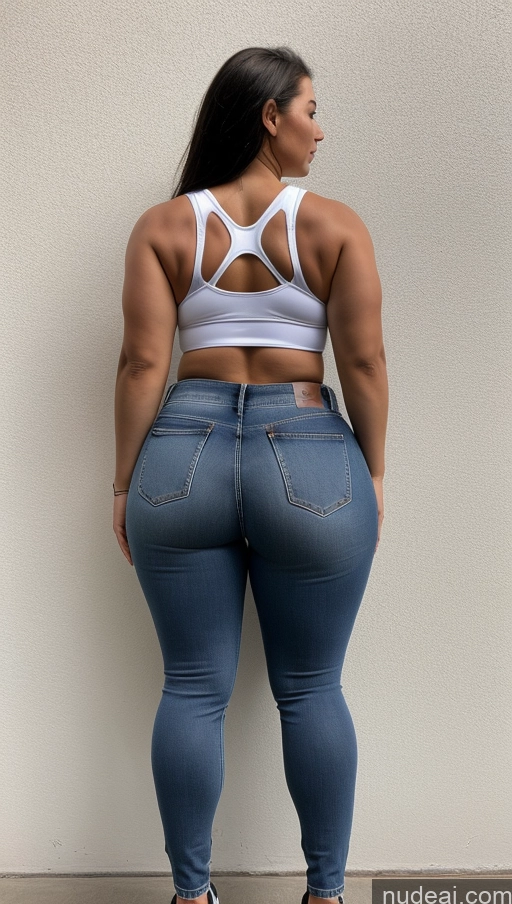 ai nude image of araffe butt lifter in a white sports bra top and blue jeans pics of Athlete Big Ass Big Hips Jeans