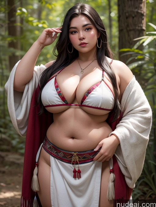 ai nude image of araffe woman in a white bikini and red shawl posing for a picture pics of Traditional 18 Native American Abs Thick Chubby Fat Big Hips