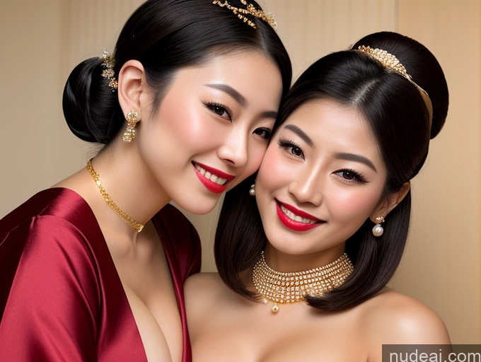 ai nude image of two asian women in red dresses posing for a picture pics of Lipstick Perfect Body Pubic Hair 18 Happy Pixie Japanese Geisha Cleavage Gold Jewelry Busty Perfect Boobs Pearl Jewelry