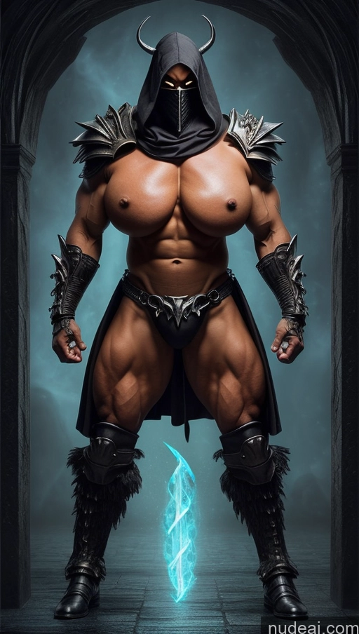 ai nude image of a close up of a man with a hood on and a sword pics of Bodybuilder One Huge Boobs Perfect Boobs Muscular Tall Perfect Body Long Hair 30s Black Hair Front View T-pose Nude Sexy Face Detailed Bright Lighting Death Knight Fantasy Armor Hell Surrealist German