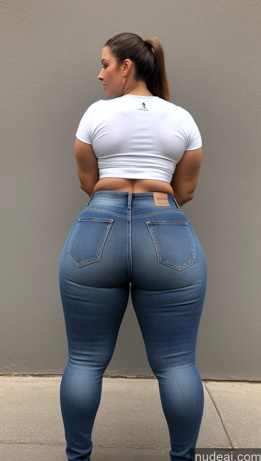 ai nude image of a woman in a white shirt and jeans standing on a sidewalk pics of Athlete Big Ass Big Hips Jeans