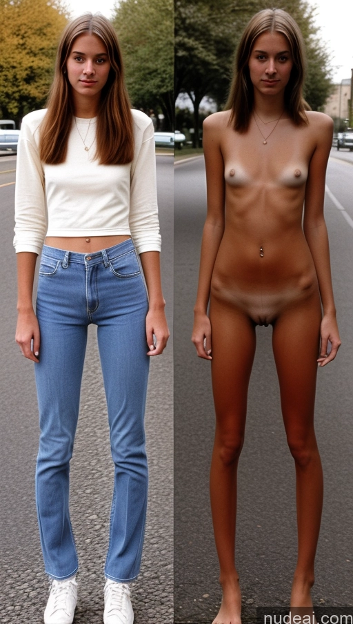 ai nude image of two women standing on the side of the road with their bare breasts pics of Detailed 18 70s Skinny Casual Onoff VS-Tanliner