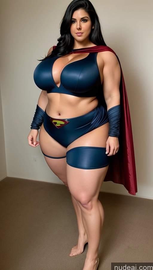 ai nude image of a woman in a superman costume posing for a picture pics of Huge Boobs Big Ass Abs Chubby Fairer Skin Indian Superhero Muscular Black Hair