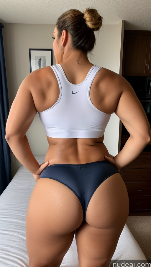 ai nude image of araffe woman in a white top and blue panties standing on a bed pics of Big Ass Big Hips Athlete Underwear