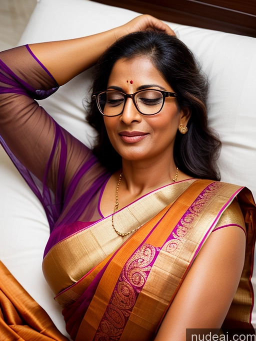 ai nude image of woman in a sari laying on a bed with a pillow pics of Woman One Beautiful Glasses Tanned Skin Orgasm Sexy Face Indian On Back Sari 50s