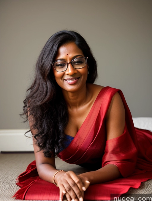 ai nude image of smiling woman in red sari laying on the floor with her laptop pics of Woman One Beautiful Glasses Orgasm Sexy Face Indian On Back Sari 50s Dark Skin