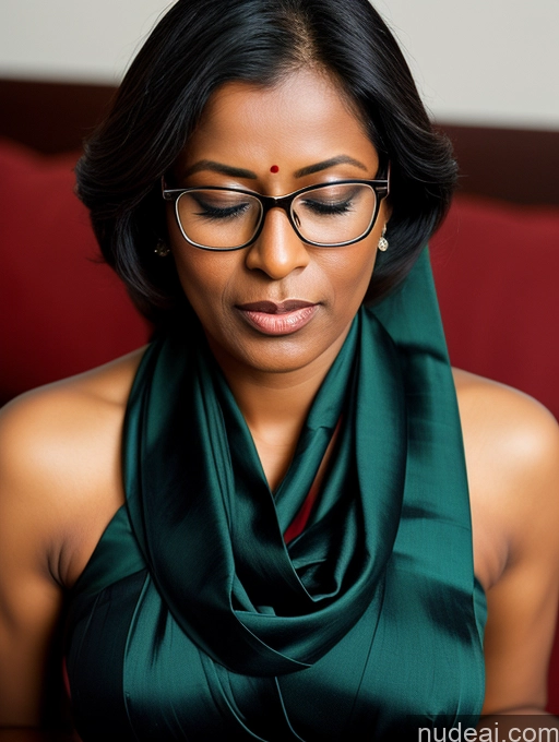 ai nude image of there is a woman wearing glasses and a green dress sitting on a couch pics of Woman One Beautiful Glasses Indian On Back Sari 50s Dark Skin Serious Orgasm Sexy Face