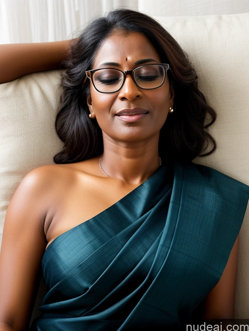 ai nude image of there is a woman wearing glasses sitting on a couch pics of Woman One Beautiful Glasses Indian On Back Sari 50s Dark Skin Serious Orgasm Sexy Face