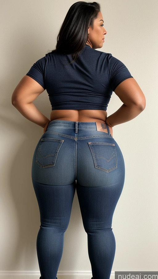 ai nude image of araffe woman in jeans and a black top standing against a wall pics of Athlete Big Ass Big Hips Jeans