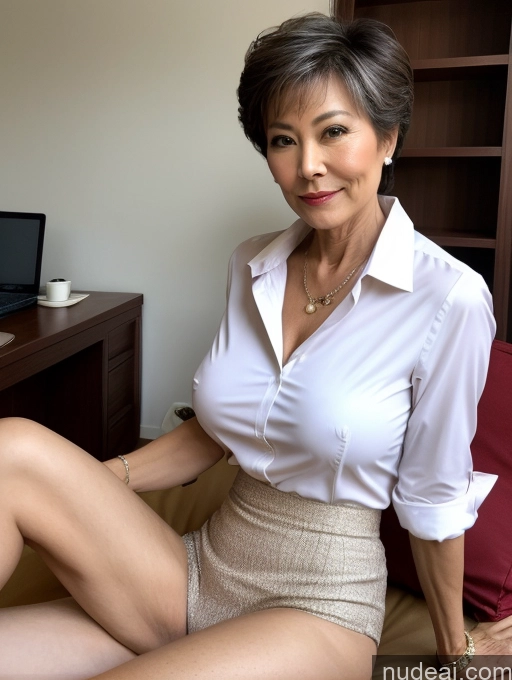 ai nude image of there is a woman sitting on a bed with a laptop pics of Milf Perfect Boobs Perfect Body Pubic Hair 60s Pixie Chinese Spreading Legs Nude Blouse Casual Professor Shirt Stylish Suit Detailed Thick