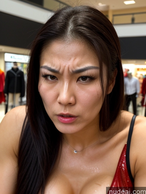 ai nude image of araffed asian woman in a red dress looking at a cell phone pics of Bodybuilder Two Perfect Boobs 20s Angry Ponytail Chinese Skin Detail (beta) Mall Cumshot Fantasy Armor Cleavage