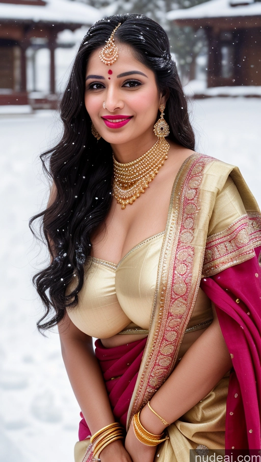 ai nude image of a close up of a woman in a sari posing for a picture pics of Woman Huge Boobs Beautiful Lipstick Big Ass Fairer Skin 50s Sexy Face Happy Black Hair Middle Eastern Skin Detail (beta) Snow Sari Wedding Gold Jewelry Jewelry Bright Lighting