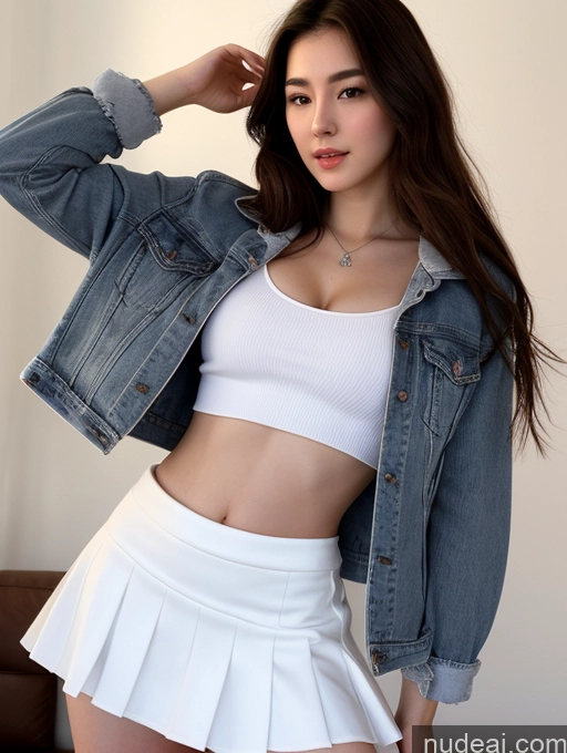 ai nude image of arafed asian woman in a white skirt and denim jacket pics of Pubic Hair Fairer Skin 18 Breast Grab, Cowgirl Position, Girl On Top, Straddling, Grabbing, Sex, Vaginal Straddling Long Hair Korean Mini Skirt Crop Top Jacket