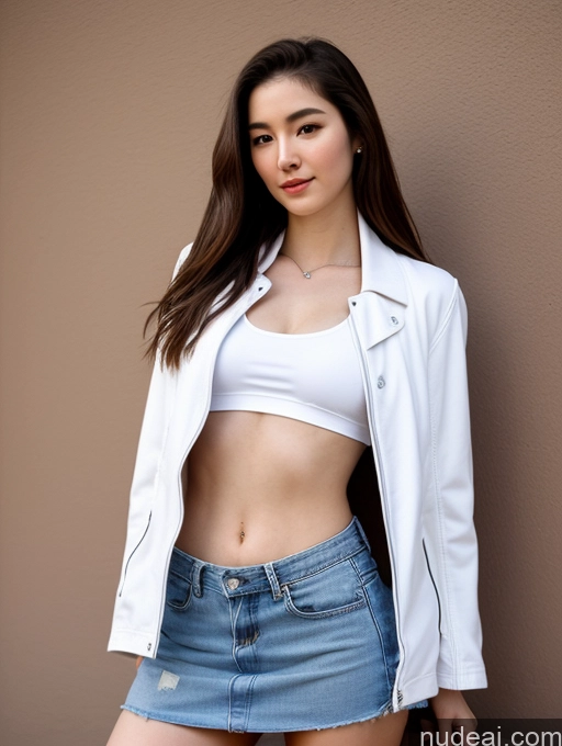 ai nude image of arafed woman in a white shirt and denim skirt posing for a picture pics of Pubic Hair Fairer Skin 18 Breast Grab, Cowgirl Position, Girl On Top, Straddling, Grabbing, Sex, Vaginal Straddling Long Hair Korean Mini Skirt Crop Top Jacket