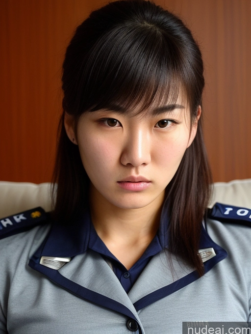 ai nude image of arafed woman in uniform sitting on a couch with a cell phone pics of Athlete Perfect Boobs 18 Bangs Chinese Skin Detail (beta) Couch Cosplay Police Detailed Angry Serious