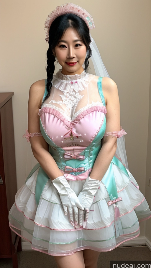 ai nude image of there is a woman in a dress and a veil posing for a picture pics of Milf Busty Big Ass Big Hips Pubic Hair Fairer Skin Black Hair Wedding Sweet Style Dress V2 70s Gloves Transparent Partially Nude Pigtails Korean