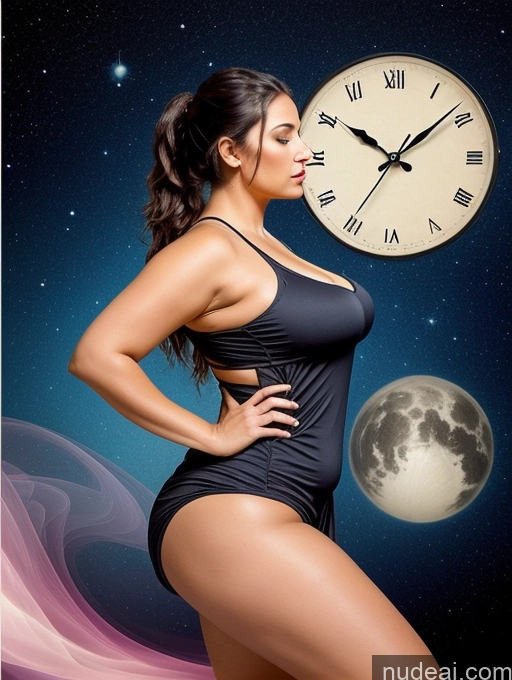 ai nude image of there is a woman in a black dress standing in front of a clock pics of Perfect Boobs Beautiful Big Ass Big Hips 30s Seductive Brunette Ponytail Indian Surrealist Cleavage Yoga Chubby Gym Western Front View One Woman Nightgown