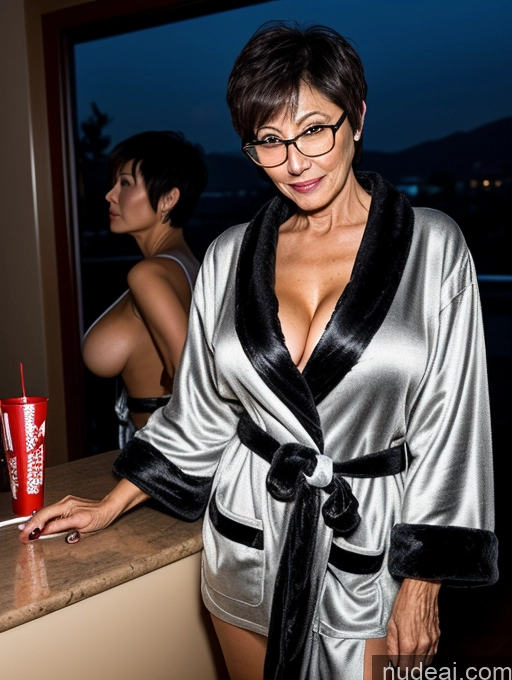 related ai porn images free for Milf Several Perfect Boobs Perfect Body Skinny Beautiful Glasses 60s Sexy Face Short Hair Chinese Party Bathrobe Dark Lighting Detailed