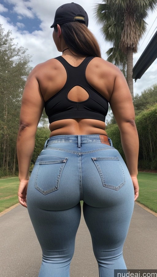 ai nude image of a woman in a black top and jeans is standing on a road pics of Athlete Big Ass Big Hips Jeans