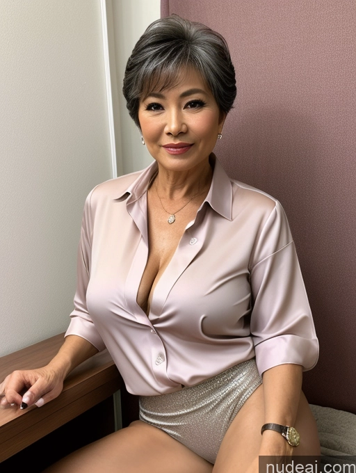 ai nude image of there is a woman sitting on a bed in a pink shirt pics of Milf Perfect Boobs Thick Perfect Body Pubic Hair 60s Pixie Chinese Spreading Legs Nude Blouse Casual Professor Shirt Stylish Suit Detailed