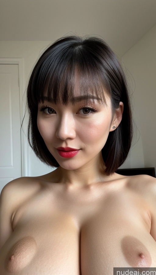 ai nude image of arafed asian woman with big breastes posing for a picture pics of Woman One Huge Boobs Beautiful Lipstick Fairer Skin Black Hair Close-up View Simple 30s Detailed Bangs Vietnamese