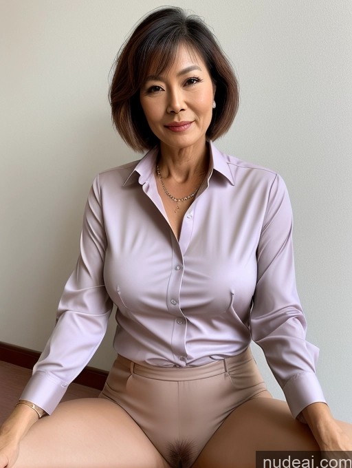 ai nude image of there is a woman sitting on a chair wearing a shirt and shorts pics of Milf Perfect Boobs Thick Perfect Body Pubic Hair 60s Pixie Chinese Spreading Legs Nude Blouse Casual Professor Shirt Stylish Suit Detailed