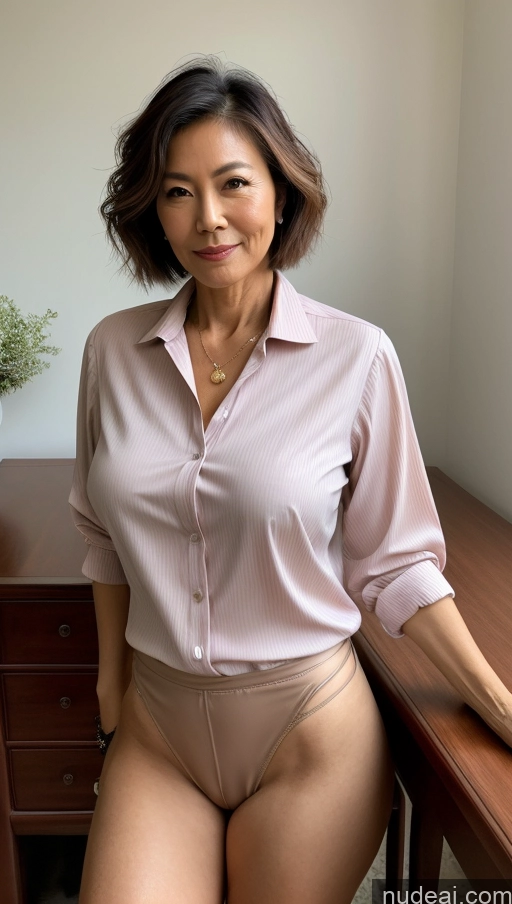 ai nude image of arafed asian woman in a pink shirt posing for a picture pics of Milf Perfect Boobs Thick Perfect Body Pubic Hair 60s Pixie Chinese Spreading Legs Nude Blouse Casual Professor Shirt Stylish Suit Detailed