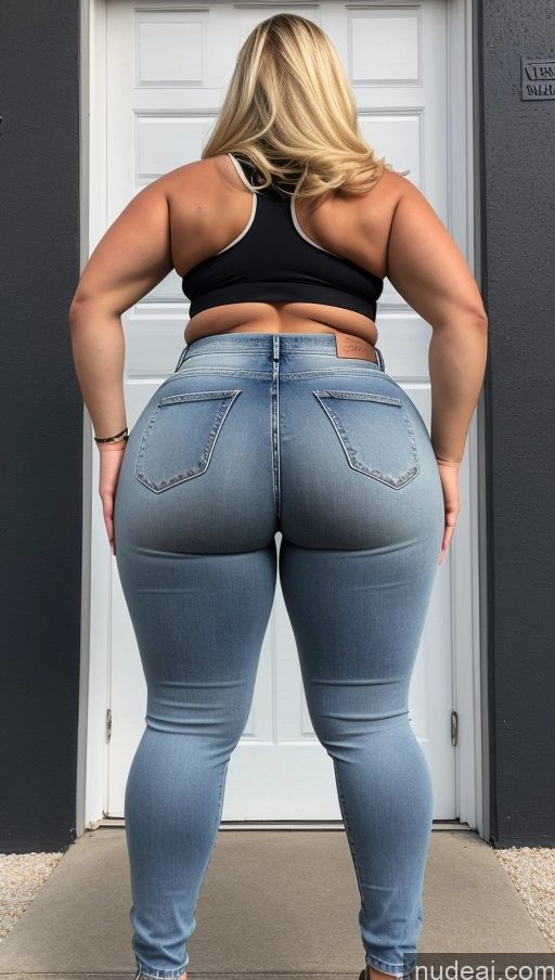 ai nude image of a woman in jeans and heels standing in front of a door pics of Athlete Big Ass Big Hips Jeans Blonde