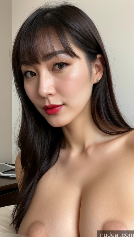 related ai porn images free for Woman One Huge Boobs Beautiful Lipstick Fairer Skin Black Hair Close-up View Simple 30s Detailed Bangs Korean