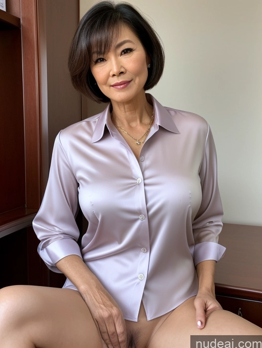 ai nude image of arafed asian woman in a shirt and panties sitting on a desk pics of Milf Perfect Boobs Thick Perfect Body Pubic Hair 60s Pixie Chinese Spreading Legs Nude Blouse Casual Professor Shirt Stylish Suit Detailed