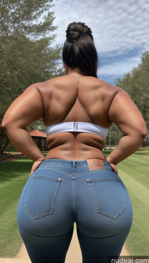 ai nude image of a woman in jeans and a bra top standing on a sidewalk pics of Athlete Big Ass Big Hips Jeans