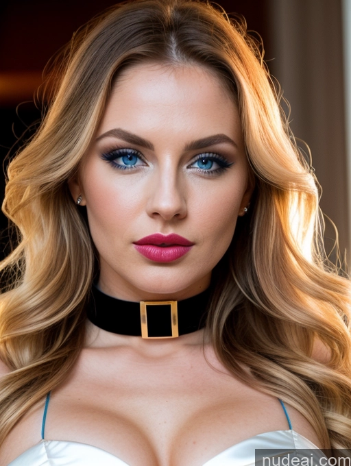 Perfect Boobs Beautiful Lipstick Perfect Body 30s Shocked Front View Wedding Choker Detailed Deep Blue Eyes Pouting Lips Cleavage Muscular Busty Ginger Bright Lighting Gold Jewelry Fairer Skin Model Hungarian Budapest Jumping