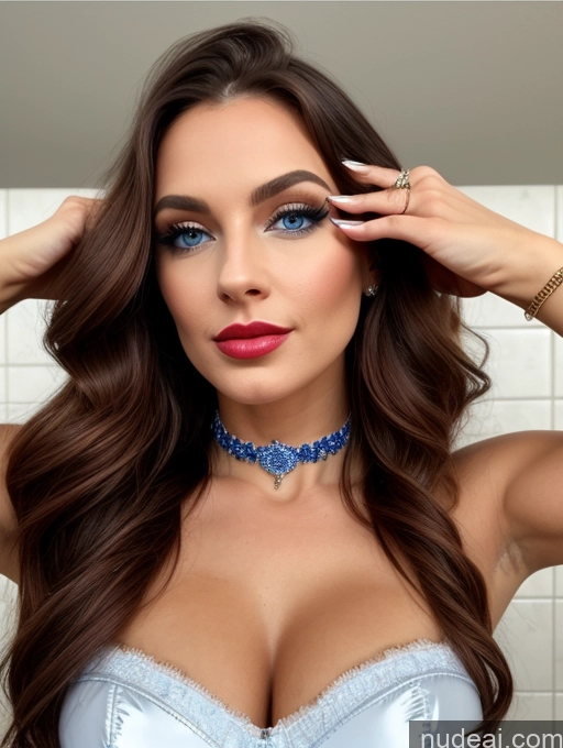 ai nude image of arafed woman with blue eyes and a choke on her neck pics of Busty Perfect Boobs Beautiful Lipstick Muscular Skinny Perfect Body Long Hair Oiled Body 30s Pouting Lips Ginger Hungarian 3d Bathroom Straddling Choker Victorian Wedding Diamond Jewelry Bright Lighting Detailed Deep Blue Eyes Front Facing Full Body Sorority