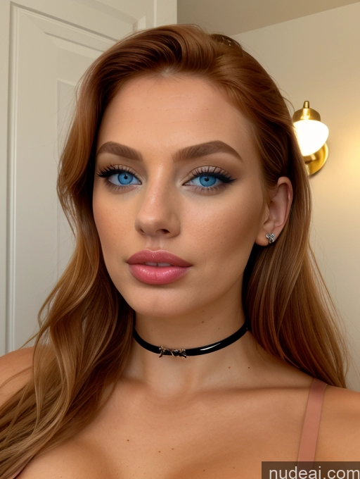 ai nude image of arafed woman with blue eyes and a choke necklace pics of Perfect Boobs Beautiful Lipstick Perfect Body 30s Shocked Front View Choker Detailed Deep Blue Eyes Pouting Lips Busty Ginger Straddling Bathroom Bright Lighting 3d Sorority Irish Gold Jewelry Dutch Doll Likeness Complete Nude