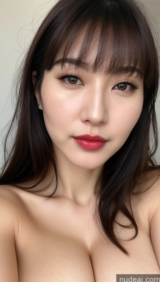 ai nude image of a close up of a woman with a very big breast pics of Woman One Huge Boobs Beautiful Lipstick Fairer Skin Black Hair Close-up View Detailed Simple 30s Korean Bangs