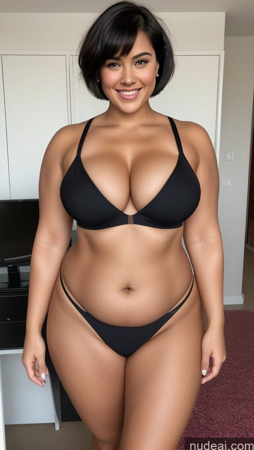 ai nude image of araffe woman in a black bikini posing for a picture pics of Woman One Busty Beautiful Big Ass Thick 18 Happy Black Hair Crop Top Short Hair Chubby Abs Fat Muscular Thong Pubic Hair Nude